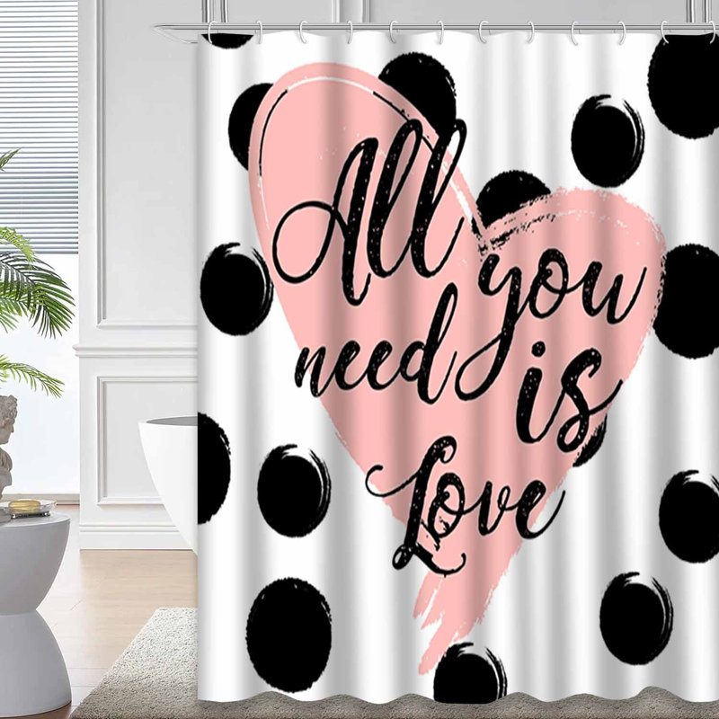 Rideau de douche noir à rayures noires et aquarelle Love, L 72 po x l 72 po