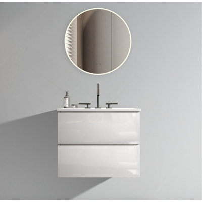 Wall Mount 30" Bathroom Vanity With Ceramic Sink And Three Faucet Holes, Offering Timeless Elegance And Enhanced Functionality.