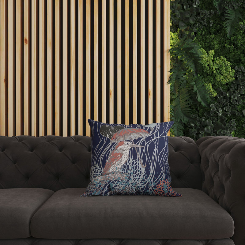 Bird With Umbrella Reversible Throw Pillow, 16"H x 16"W, Blue/Copper