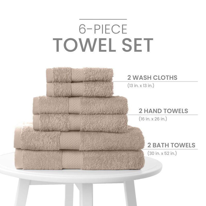 Martex 6 Piece Luxury Cotton Towel Set, 2 Bath Towels, 2 Hand Towels, 2 Washcloths 500 GSM 100% Ring Spun Cotton Highly Absorbent Soft Towels for Bathroom For Everyday Use, Hotel & Spa