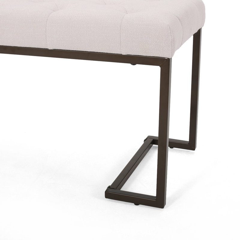Upholstered Button Tufted Bench,Beige and Bronze