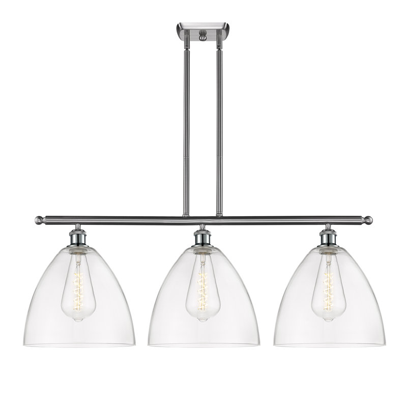Luminaire suspendu linéaire à 3 lumières pour îlot de cuisine Alizia, Ampoule non incluse, Transparent, Nickel satiné brossé