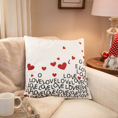 Coussin décoratif Saint-Valentin Lots Of Love 17 po x 17 po - blanc et rouge