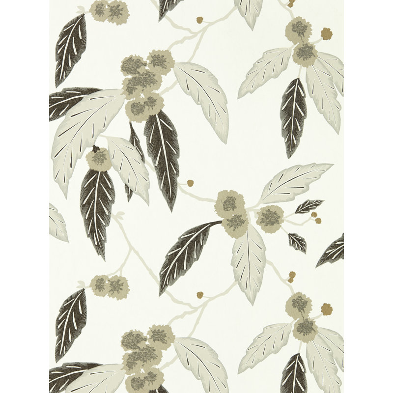 Coppice Wallpaper, Oyster/Ebony/Gilver