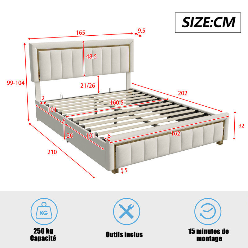 Bed, European Kingsize (160 x 200 cm), Beige