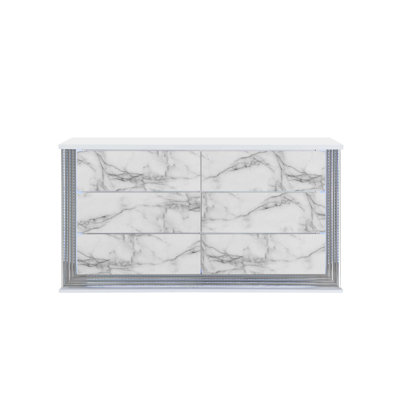 Commode moderne en marbre de lune avec éclairage décoratif DEL, finition ultrabrillante pour le luxe et le style