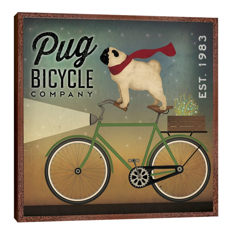 Pug Bicycle Co. by Ryan Fowler - Single Picture Frame Print on Canvas, 45.72 cm H x 45.72 cm W, Classic Wood Floater Framed