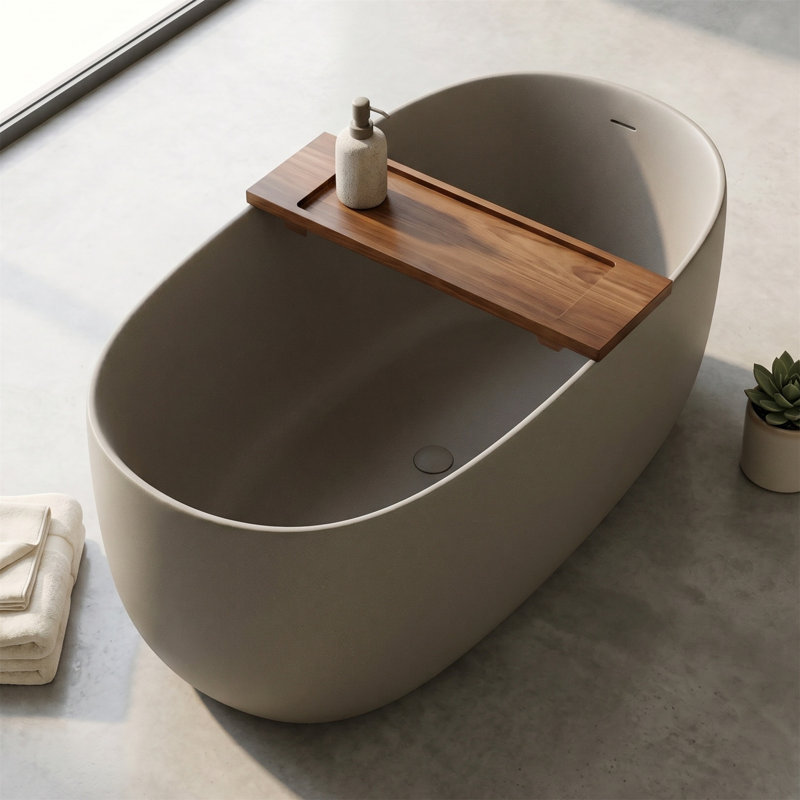 Baignoire de trempage autoportante 51 po, résine de pierre, trempage profond ergonomique, bonde escamotable