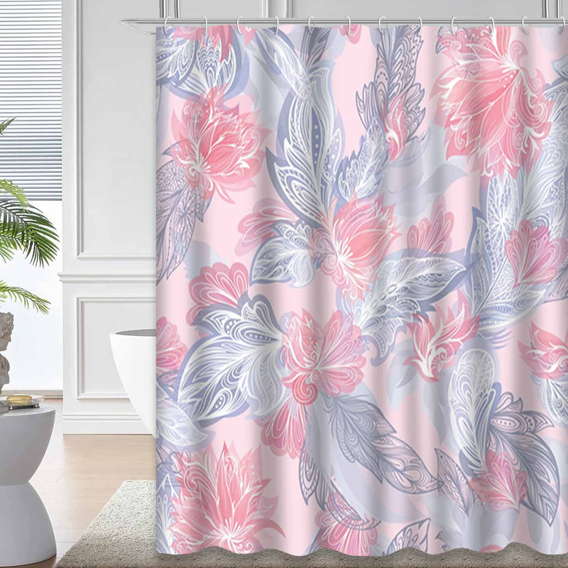 Rideau de douche rose imperméable, rideaux de douche pour la salle de bain avec 12 crochets, L 72 po x l 78 po