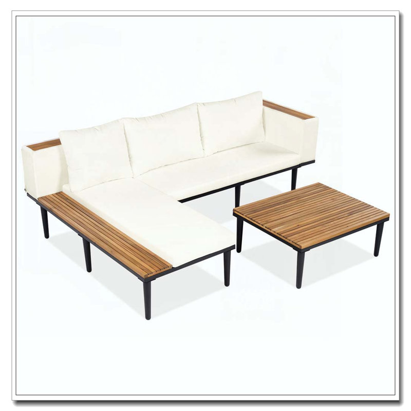 Ensemble de mobilier de patio avec coussins amovibles et table basse, Beige