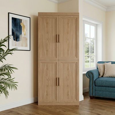 31"Wide Corner Storage Cabinet With Solid Wood Veneer (Set of 2)