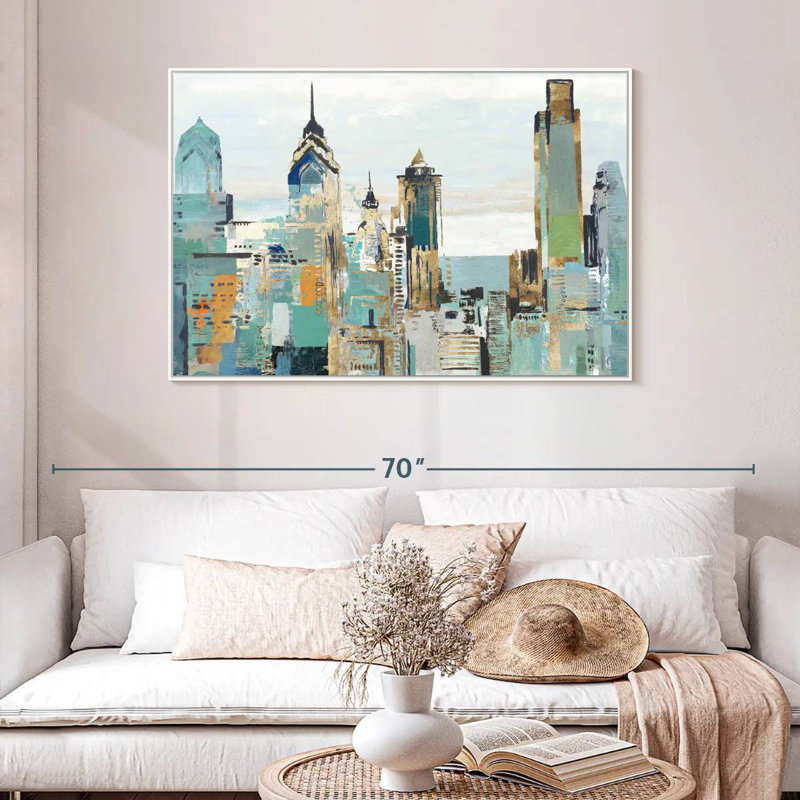 Bleu sarcelle Argueta I, 46 po x 31 po, Cadre flottant blanc