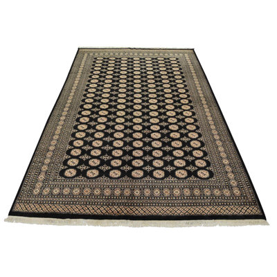 Bokhara Rug 9’2” x 12′ Black Wool Tribal Hand-Knotted Oriental Carpet