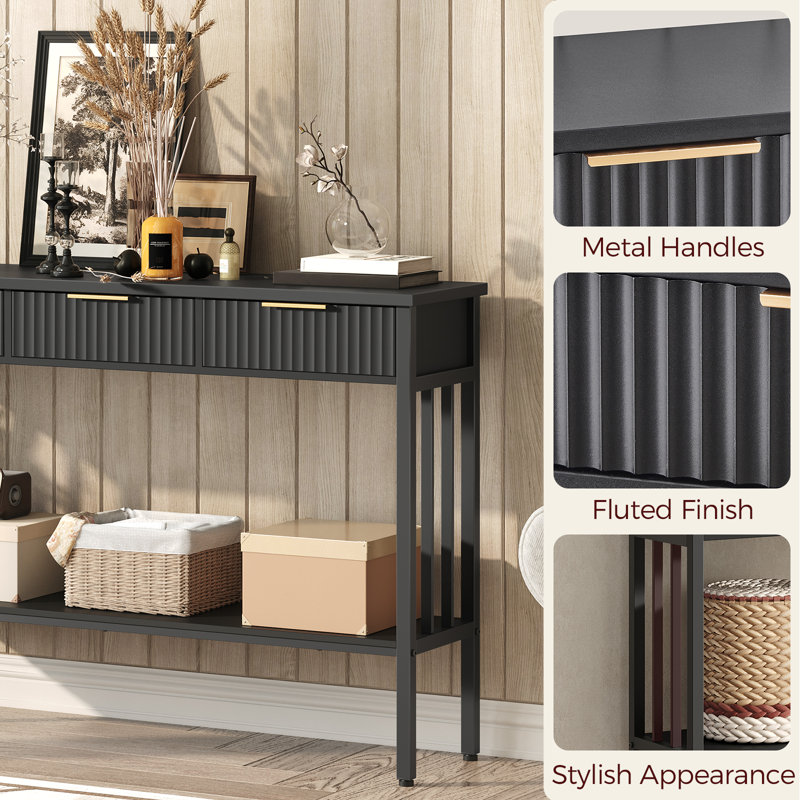32.3"Tall Console Table with 3 Drawers and Open Storage Shelf