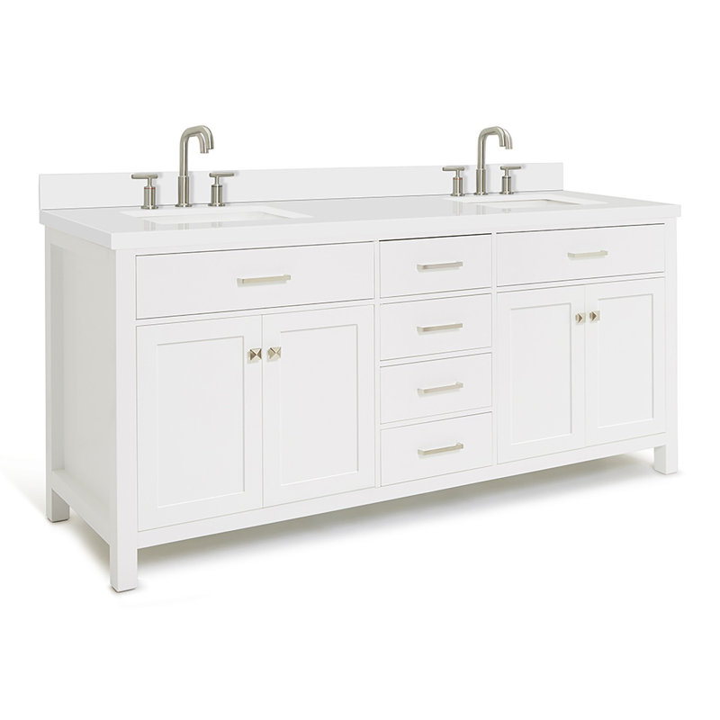 Abbate 72" Double Bathroom Vanity with White Quartz Top, White
