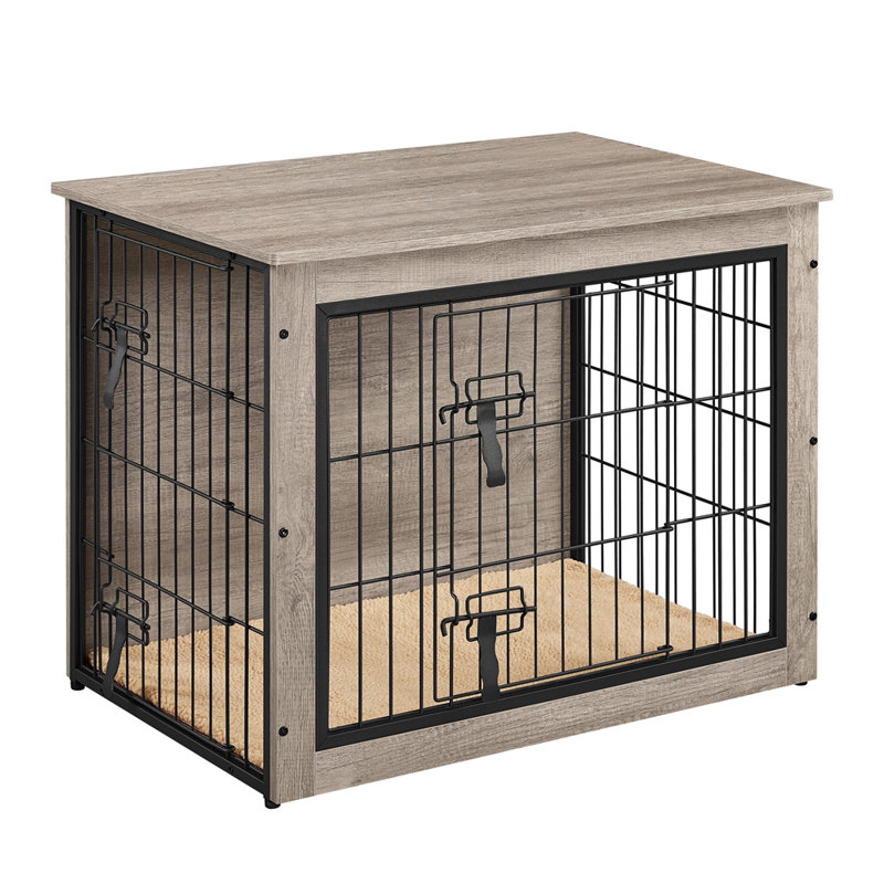Caisse pour chien en métal et en bois manufacturé Gladiz, Gris, H 25 po x l 32 po x P 22 po