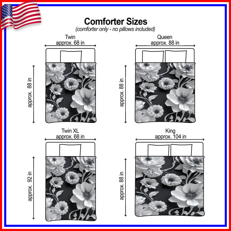 Black  Floral Comforter, Queen