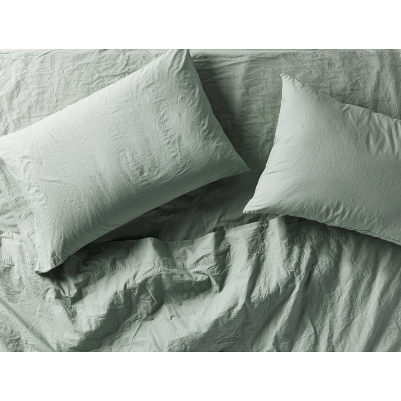 Organic Crinkled Percale Pillowcase, Standard/Queen Pillowcase, Sage