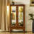 Floor Mounted Curio Cabinet In Oak With Mirrored Back And Versatile Storage Oak, Tempered Glass-2136944218
