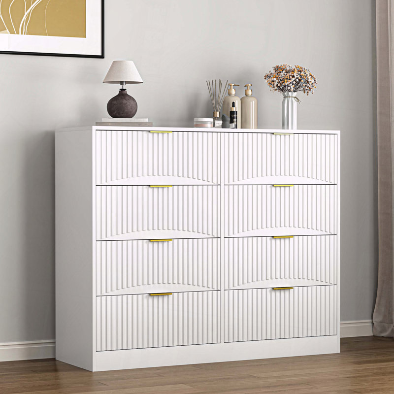 Commode 8 tiroirs en bois, Blanc