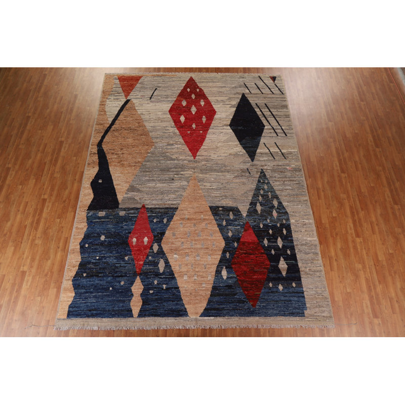 One-of-a-Kind 10'2" x 13'6" New Age Rectangle Wool Area Rug in Blue and Red