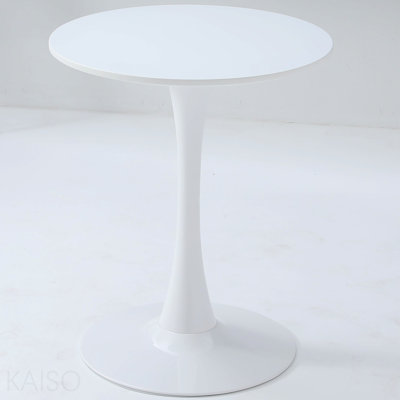 A Light Luxury Style White Round Dining Table With An Elegant Tulip-Shaped Steel Base And A 24-Inch Medium-Density Fiberboard Tabletop In A Modern Med