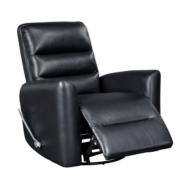 Glider Reclining Chair Swivel Motion Breathable Faux Leather Upholstery Luxury Living Room Furniture, Movie Chair, Black