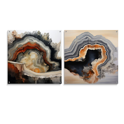 Stone Geode Scenery Minimalisme - Ensemble d'art mural en verre et acrylique sur pierre Geode