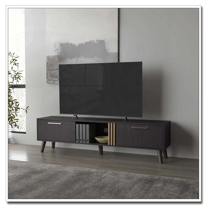 Meuble télé Wengue avec 2 portes et rangement ouvert