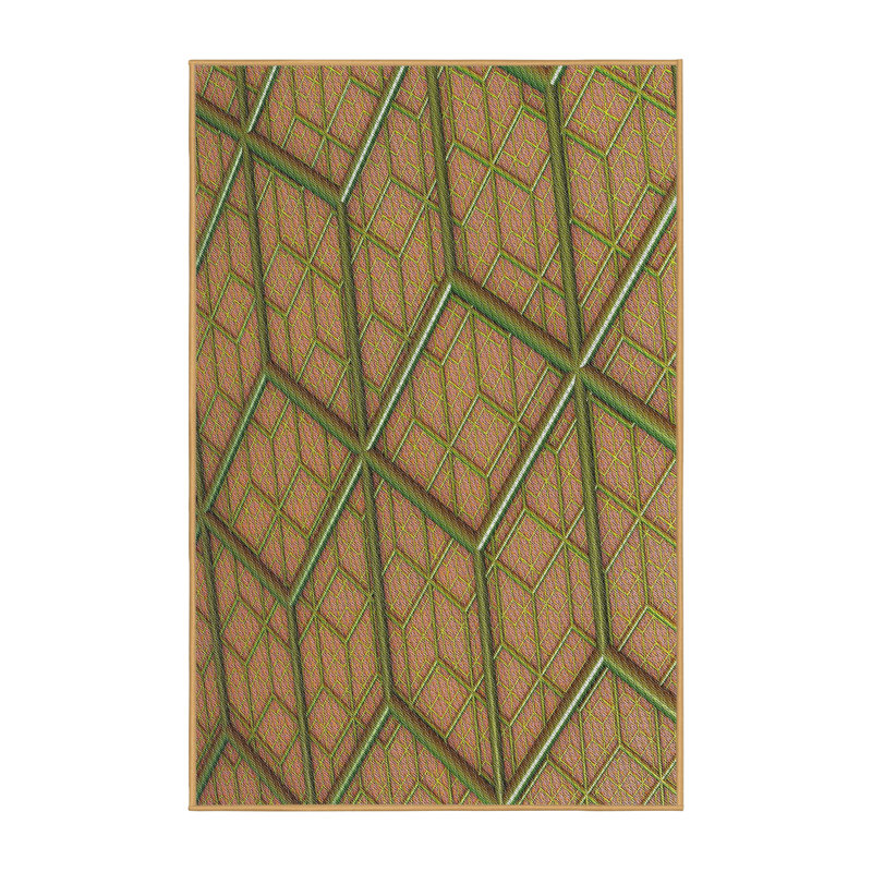 Tapis orange/vert à motifs, Rectangle 5 pi x 7 pi