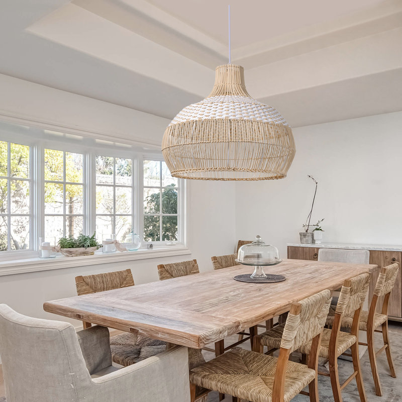 Calpella - Luminaire suspendu en rotin naturel et blanc, H 23,62 po x l 23,62 po x P 23,62 po