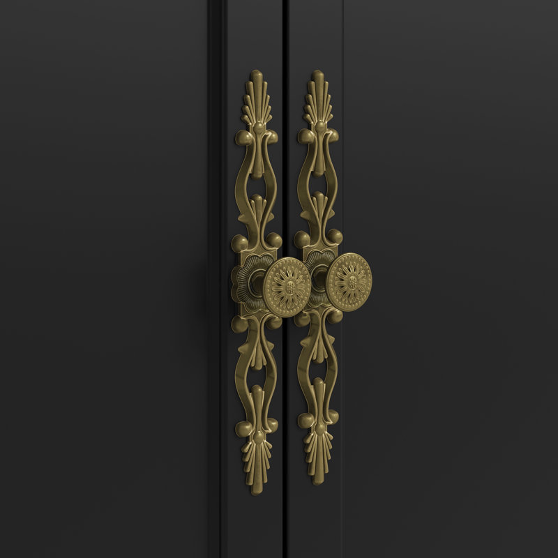 Armoire de rangement à 3 portes avec tablettes réglables et pieds tournés, Noir