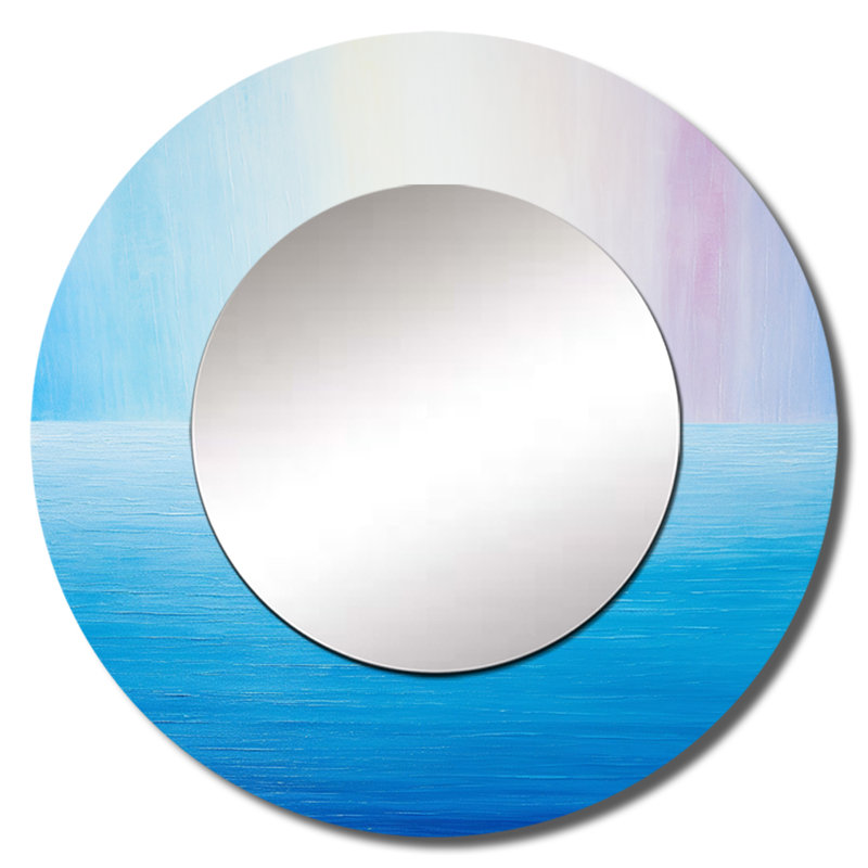Shafaan Blue Spectral Solitude - grand miroir de formes abstraites, décor de miroir mural rond unique moderne, impression d'art en métal