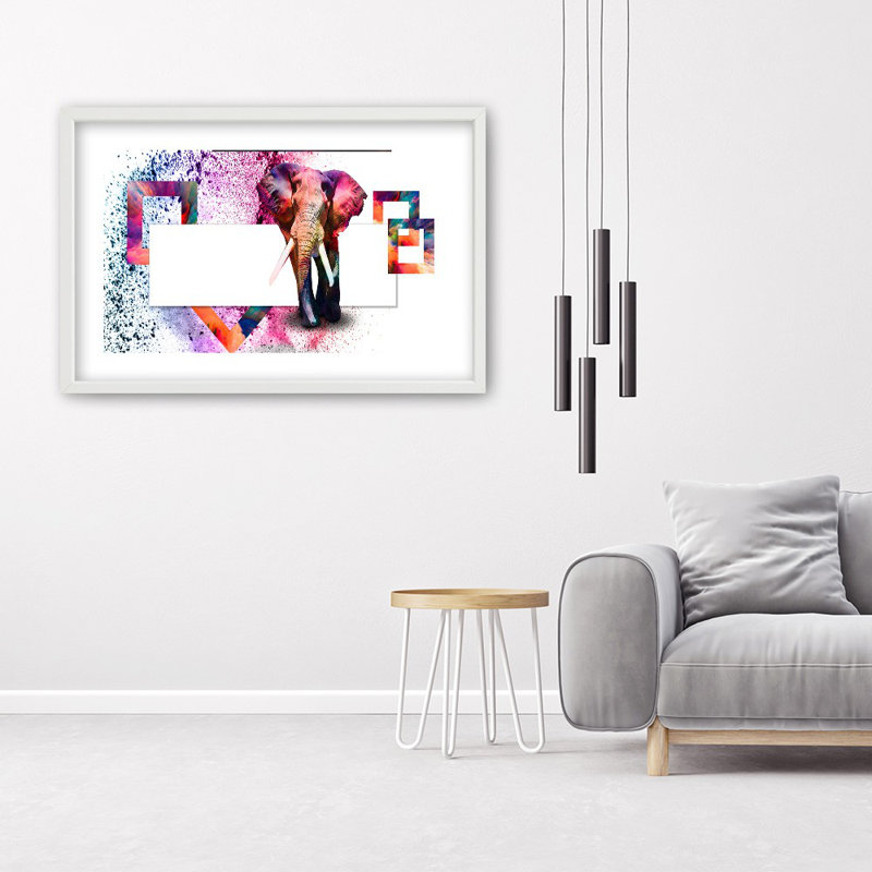 Elephant Animals - Single Picture Frame Print, White, 60cm H x 90cm W
