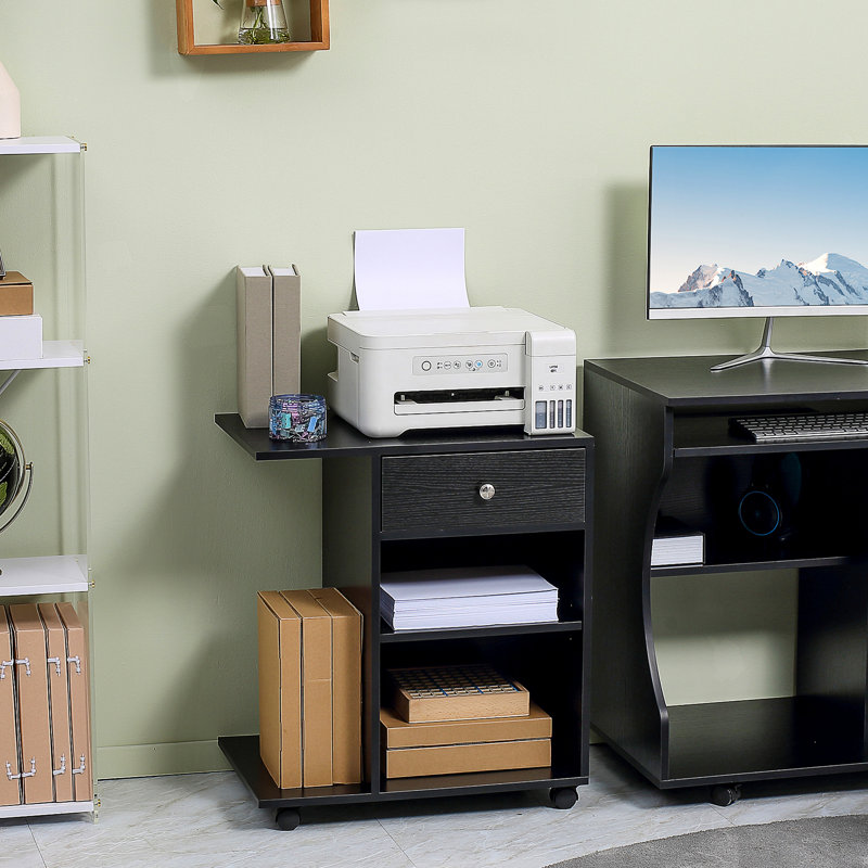 Adjustable Shelf Printer Table With Rolling And Ample Storage For Office Desk Movable Wheels, Considerable Decor Tools