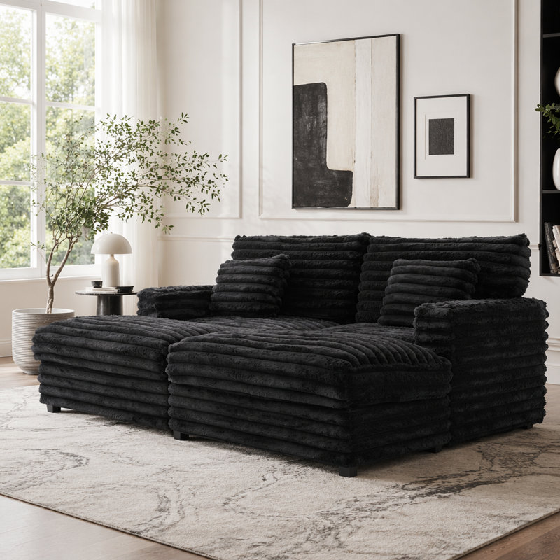 Très grand canapé-lit double avec canapé-lit de 82 po et canapé-lit moelleux avec deux coussins de soutien, ports USB et porte-gobelets