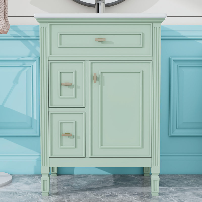 Meuble-lavabo avec lavabo, tiroirs et tablette réglable, Vert