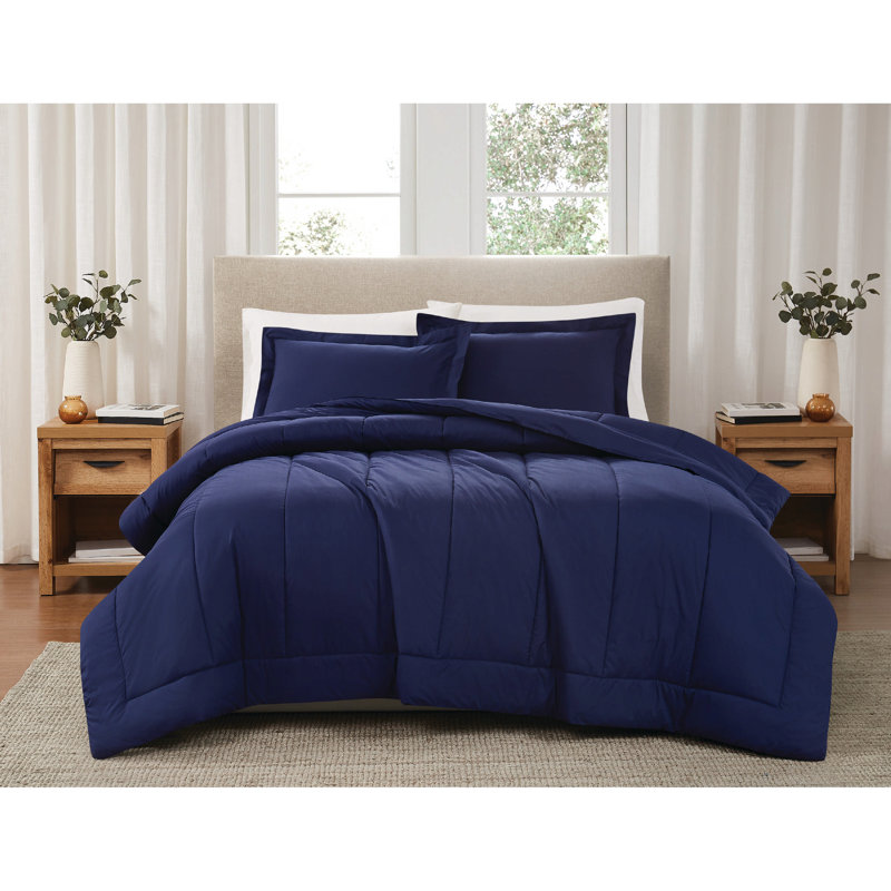 Ensemble d'édredon en percale de coton unie Brooklyn Loom, Marine, Très grand + 2 très grandes taies décoratives