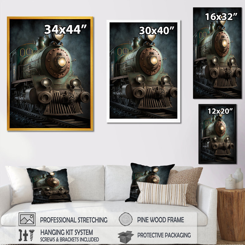 Train, art mural, reproduction de transport sur rail - Rythme du train III, H 20 po x l 12 po, Cadre flottant noir