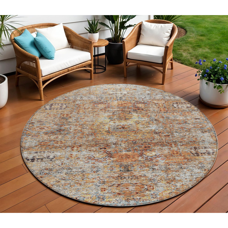 Tapis rond 8 po Coral Terra Cotta and Beige