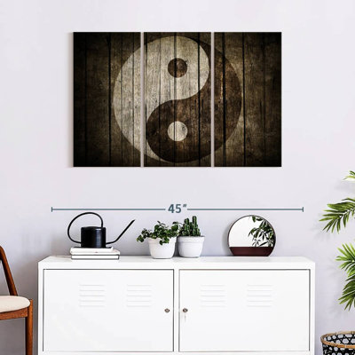 " Wooden Yin Yang Wall Art Multi Piece Canvas Print " 3 - Pieces