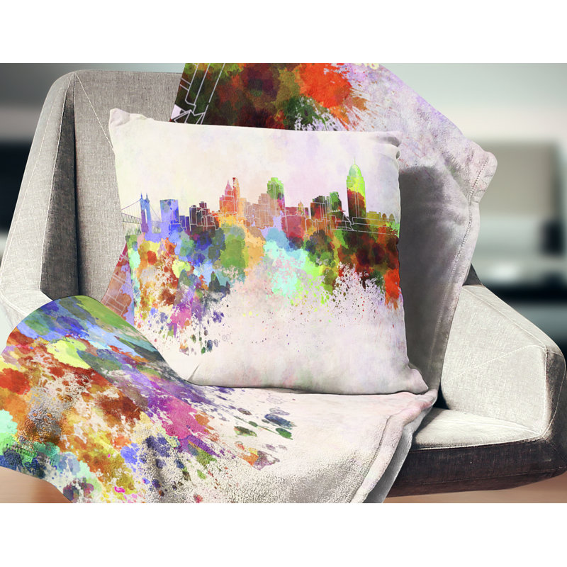 Cincinnati Skyline - Cityscape Printed Throw Pillow, 16" x 16", Square
