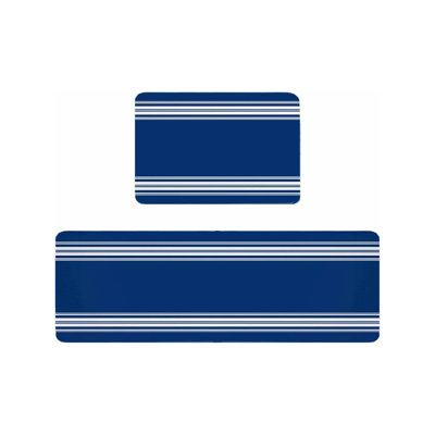 2 tapis de cuisine à rayures bleu marine, décor minimaliste moderne pour la cuisine et la salle de bain, bleu marine et blanc