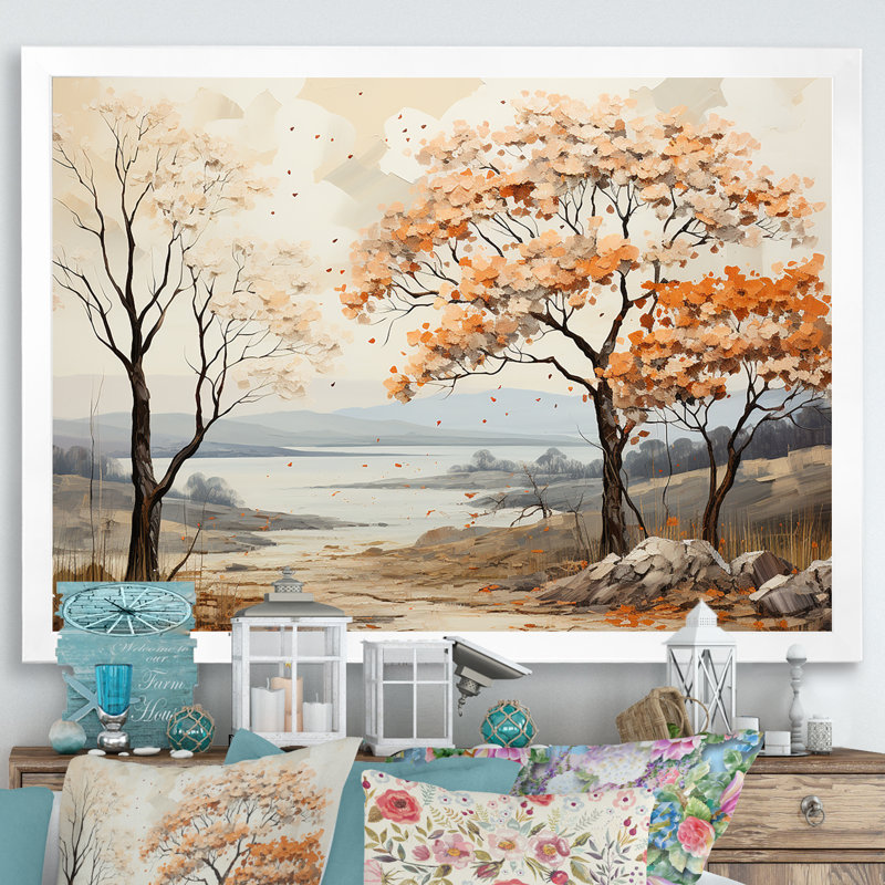 «Mute Tone Maple Trees Collage I», reproduction sur toile, Cadre photo blanc, H 30 po x l 40 po x P 1,5 po