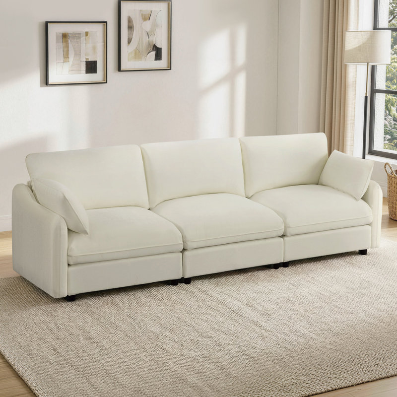 112" Modern Upholstered 3-Seater Sofa, Linen