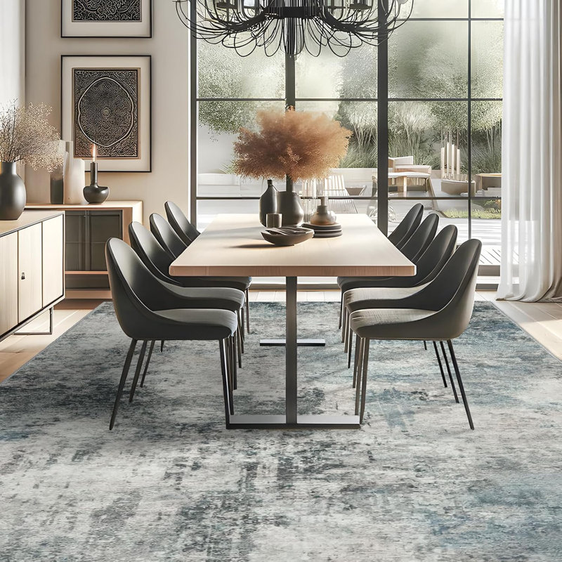 Willington Abstract Gray/Blue Rug, Rectangle 10' x 14'