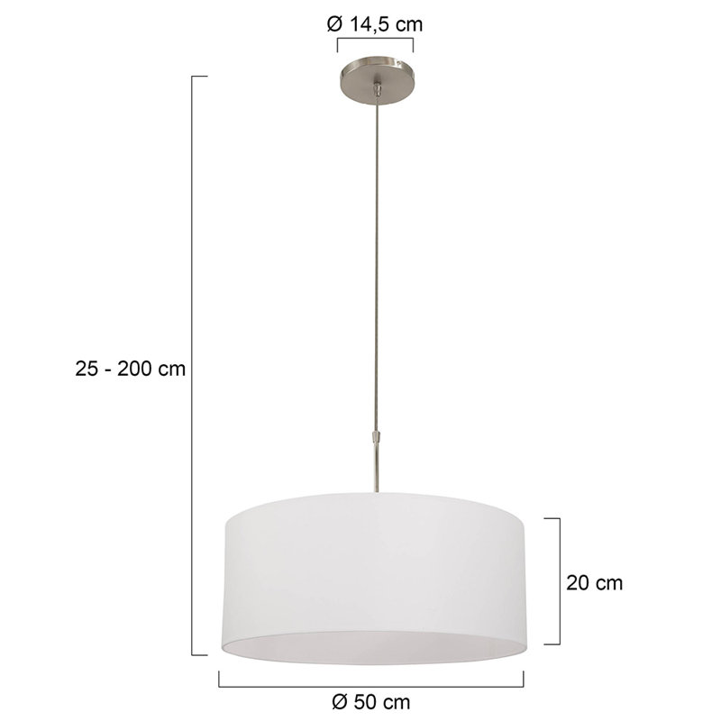 Ellington 1 - Light Silver Drum Pendant, White