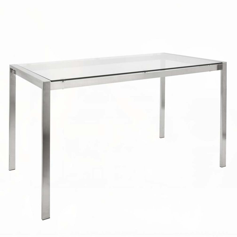 Fuji Contemporary Dining Table in Stainless Steel with Clear Glass Top by LumiSource