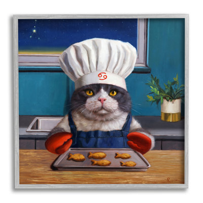 " Fresh Baked Fish Cookies Cat Chef Astrological Symbol " Acrylic Painting