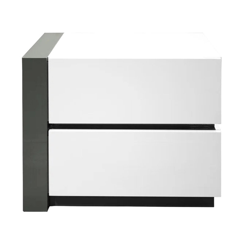 Table de chevet à 2 tiroirs blanche et argentée, moderne, bois d'ingénierie, accessoire de chambre à coucher